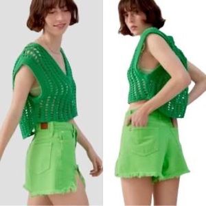 BDG SZ 25 neon green chewed a line denim shorts
